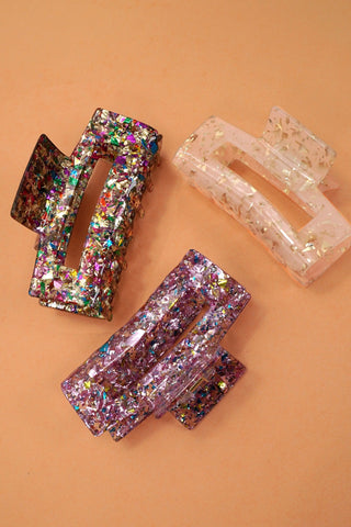 LARGE TRENDY GLITTER RECTANGLE HAIR CLAW CLIPS | 40H901