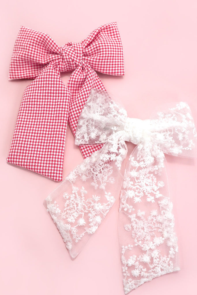 PRETTY ORGANZA CHECKER BOW RIBBON HAIR CLIPS | 40H903