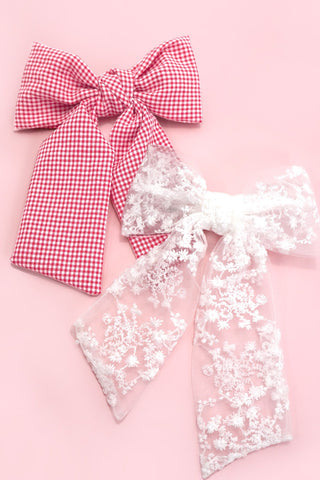 PRETTY ORGANZA CHECKER BOW RIBBON HAIR CLIPS | 40H903