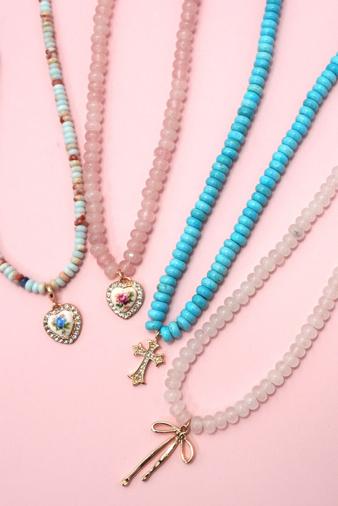 NATURAL SEMI PRECIOUS STONE BEADED CHARM NECKLACE | 80N91561