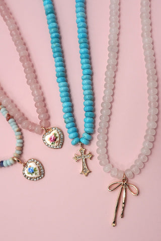 NATURAL SEMI PRECIOUS STONE BEADED CHARM NECKLACE | 80N91561