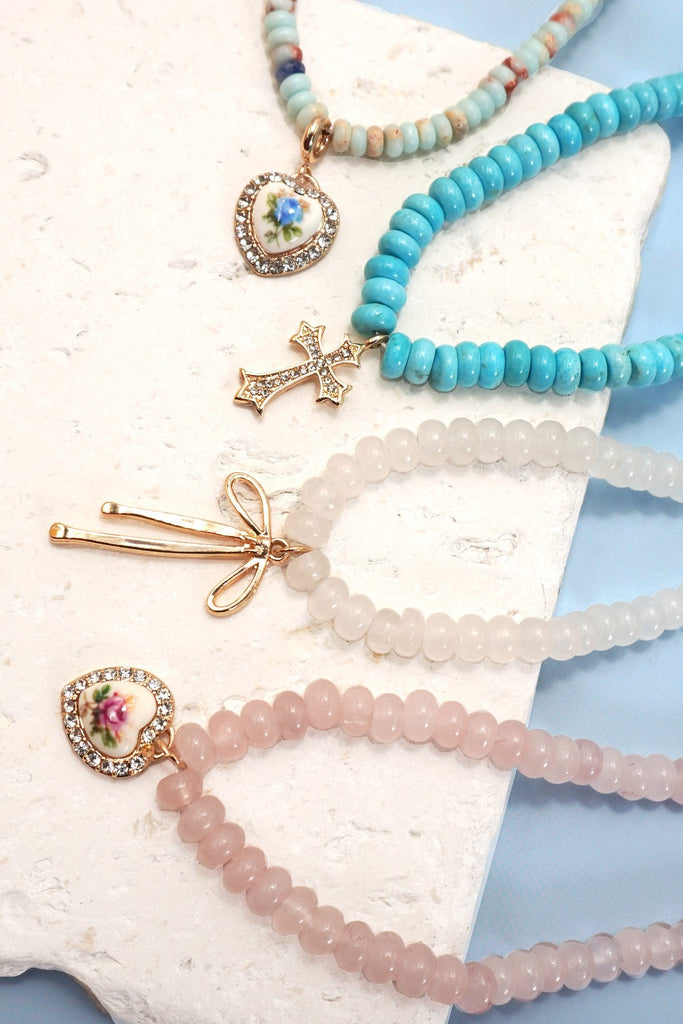 NATURAL SEMI PRECIOUS STONE BEADED CHARM NECKLACE | 80N91561