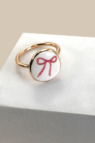 PORCELAIN GOLD EDGED BOW CHARM RING | 80R031
