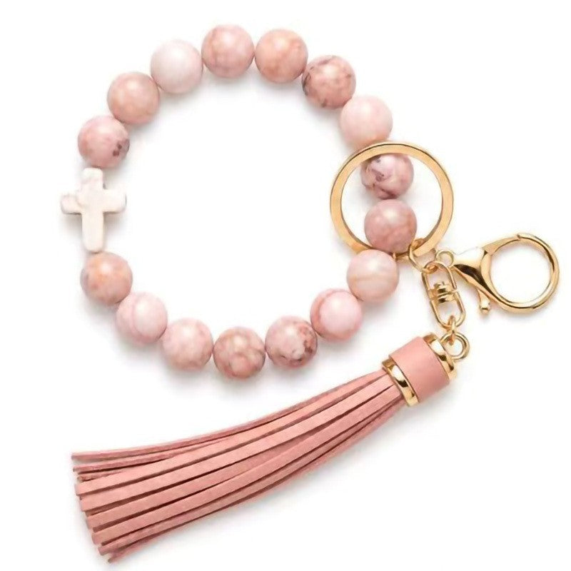 Natural Stone Beaded Key Ring Wristlet Bracelet | 40KC207