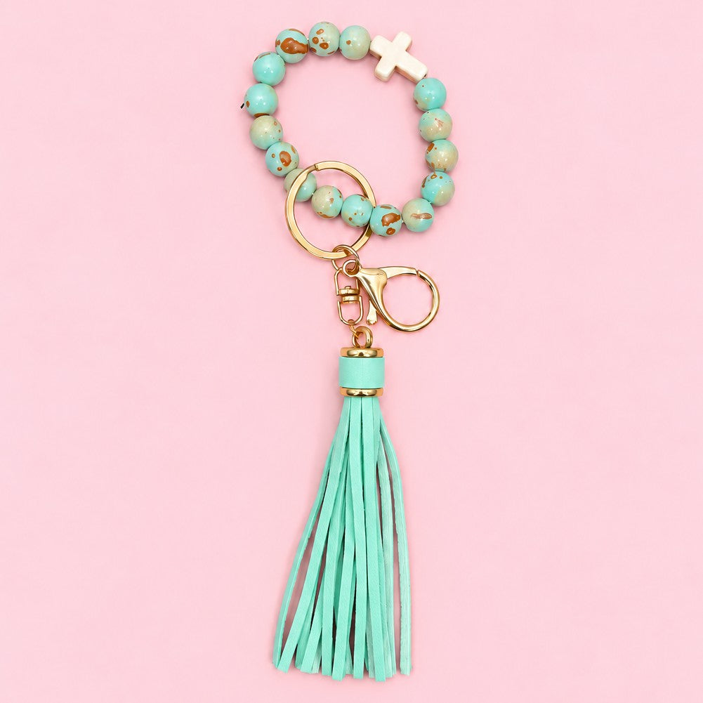 Natural Stone Beaded Key Ring Wristlet Bracelet | 40KC207