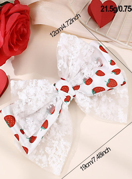 LARGE LACE STRAWBERRY BOW RIBBON HAIR CLIPS | 40H911