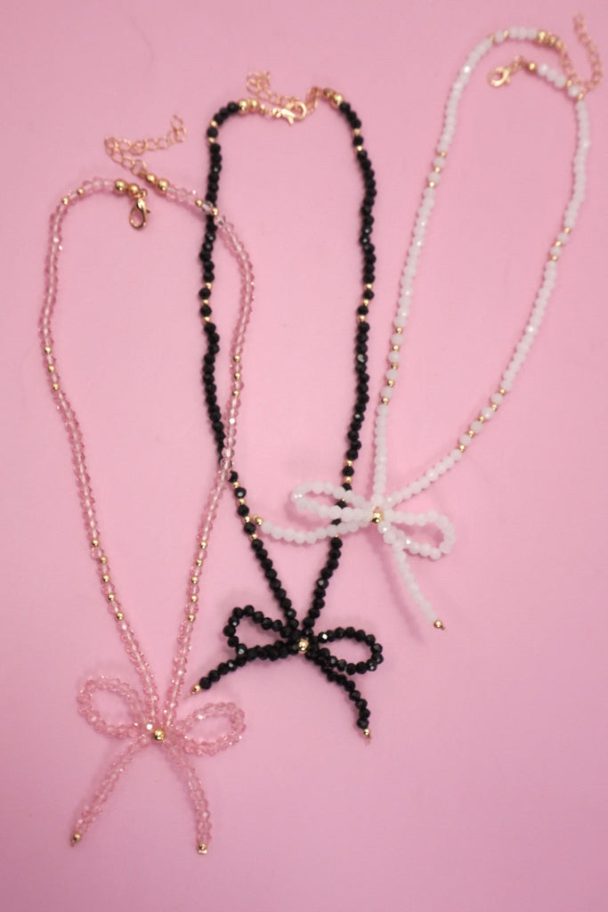 GLASS CRYSTAL BEADED BOW NECKLACE | 40NK9441