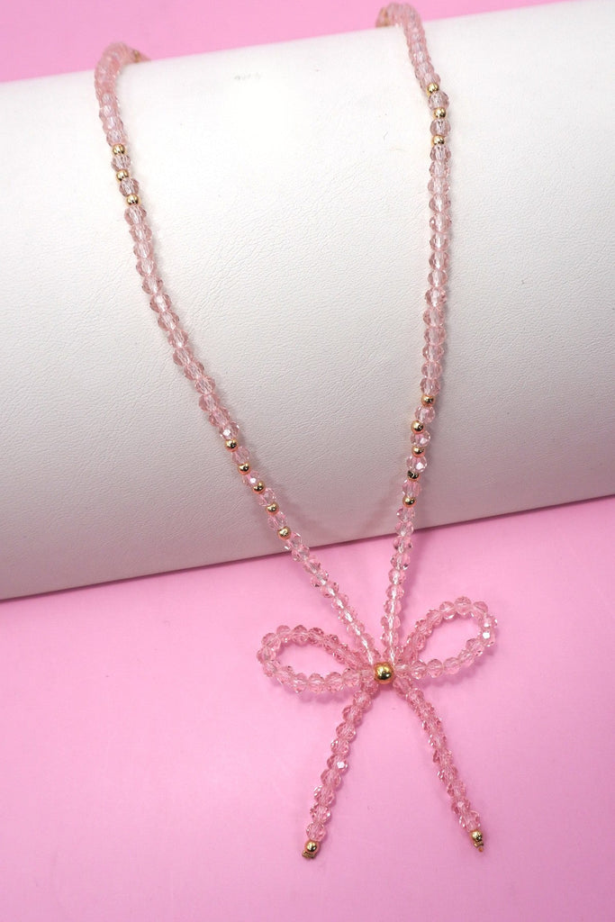 GLASS CRYSTAL BEADED BOW NECKLACE | 40NK9441