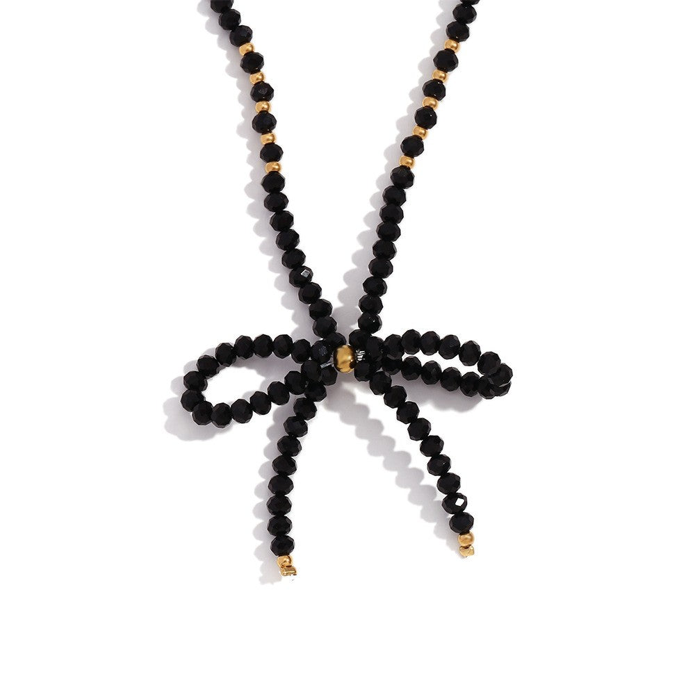 GLASS CRYSTAL BEADED BOW NECKLACE | 40NK9441