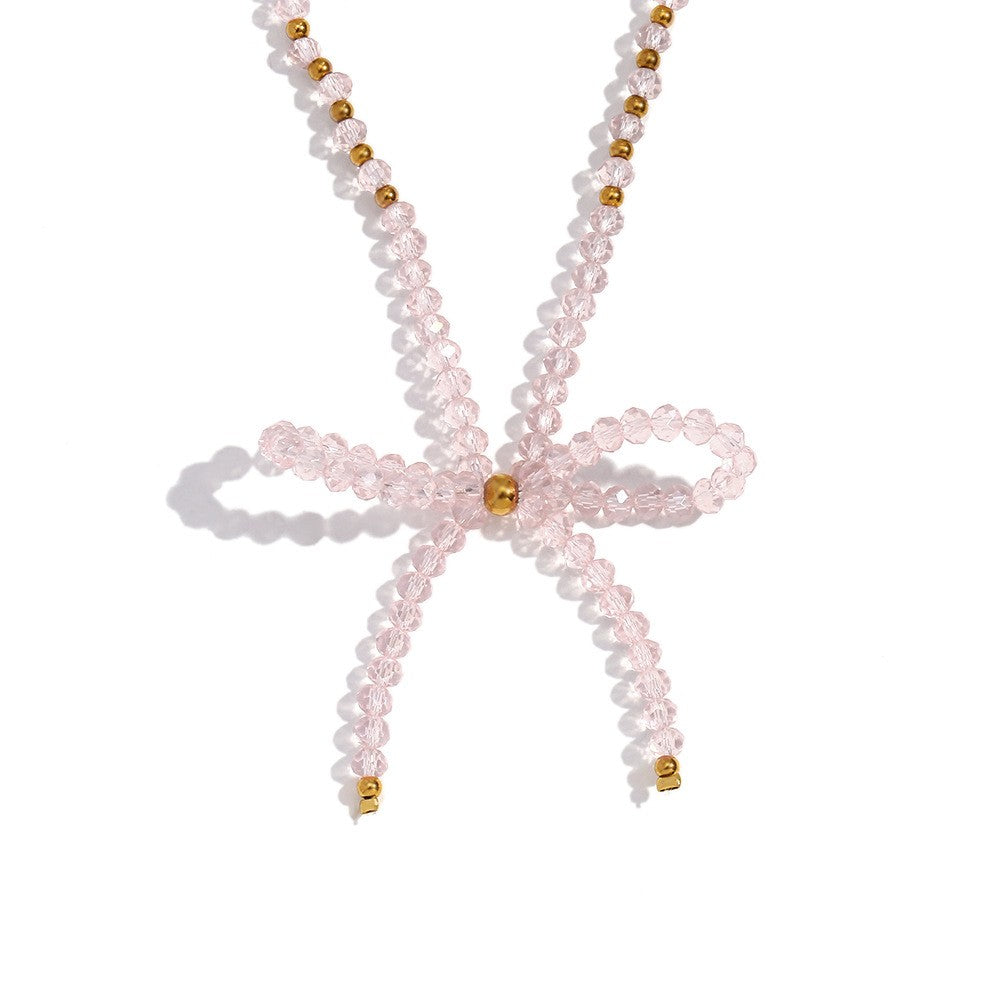GLASS CRYSTAL BEADED BOW NECKLACE | 40NK9441