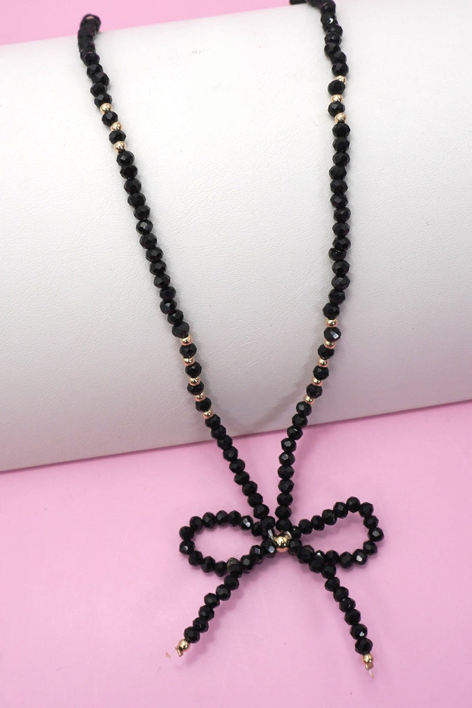 GLASS CRYSTAL BEADED BOW NECKLACE | 40NK9441