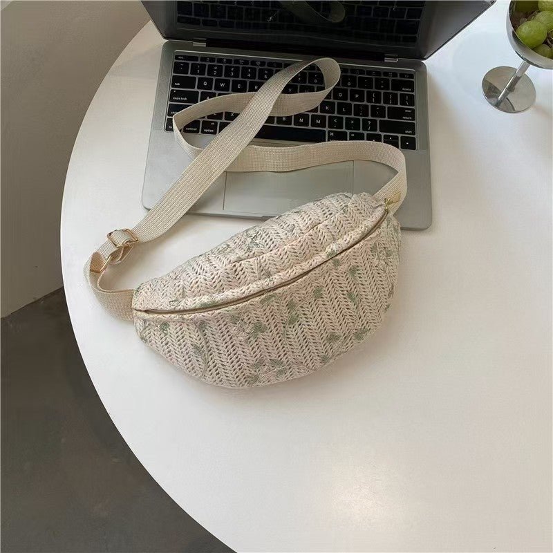 RAFFIA STRAW WAIST FANNY PACK CROSSBODY BELT BAG | 40P559