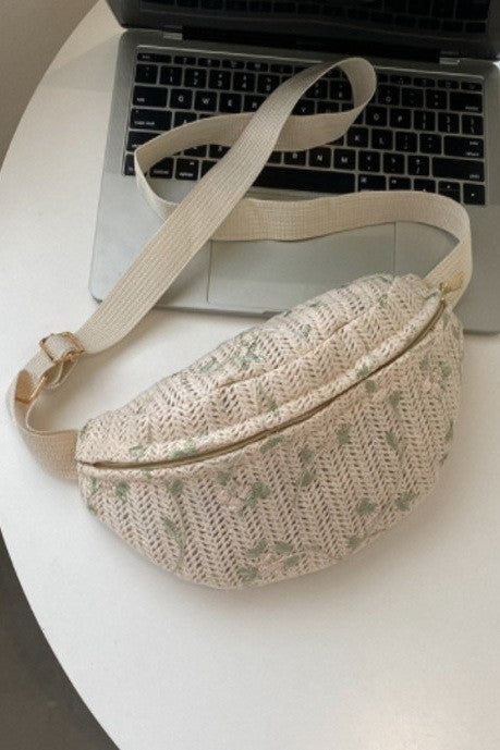 RAFFIA STRAW WAIST FANNY PACK CROSSBODY BELT BAG | 40P559