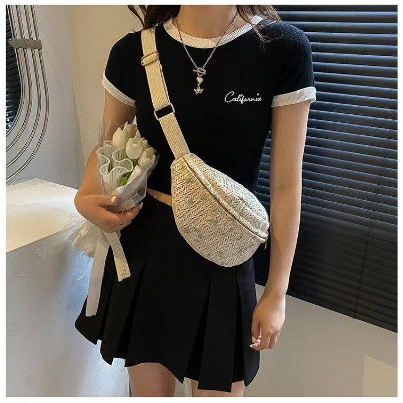 RAFFIA STRAW WAIST FANNY PACK CROSSBODY BELT BAG | 40P559