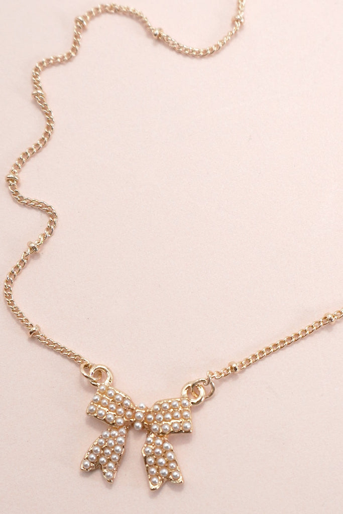 PEARL BOW CHARM BALL CHAIN NECKLACE | 80N91620