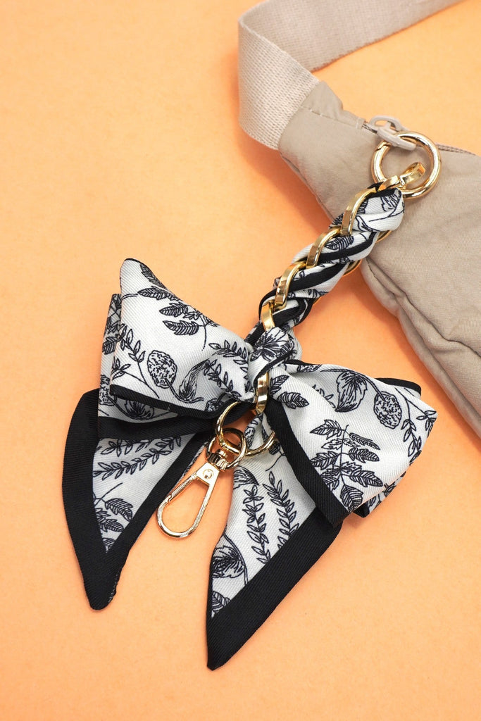 VINTAGE FLORAL SILK BOW BAG CHARM KEYCHAIN | 40KC148