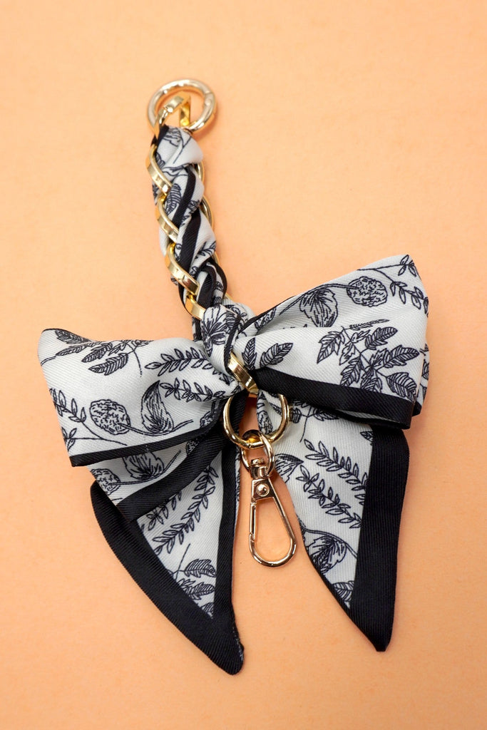 VINTAGE FLORAL SILK BOW BAG CHARM KEYCHAIN | 40KC148