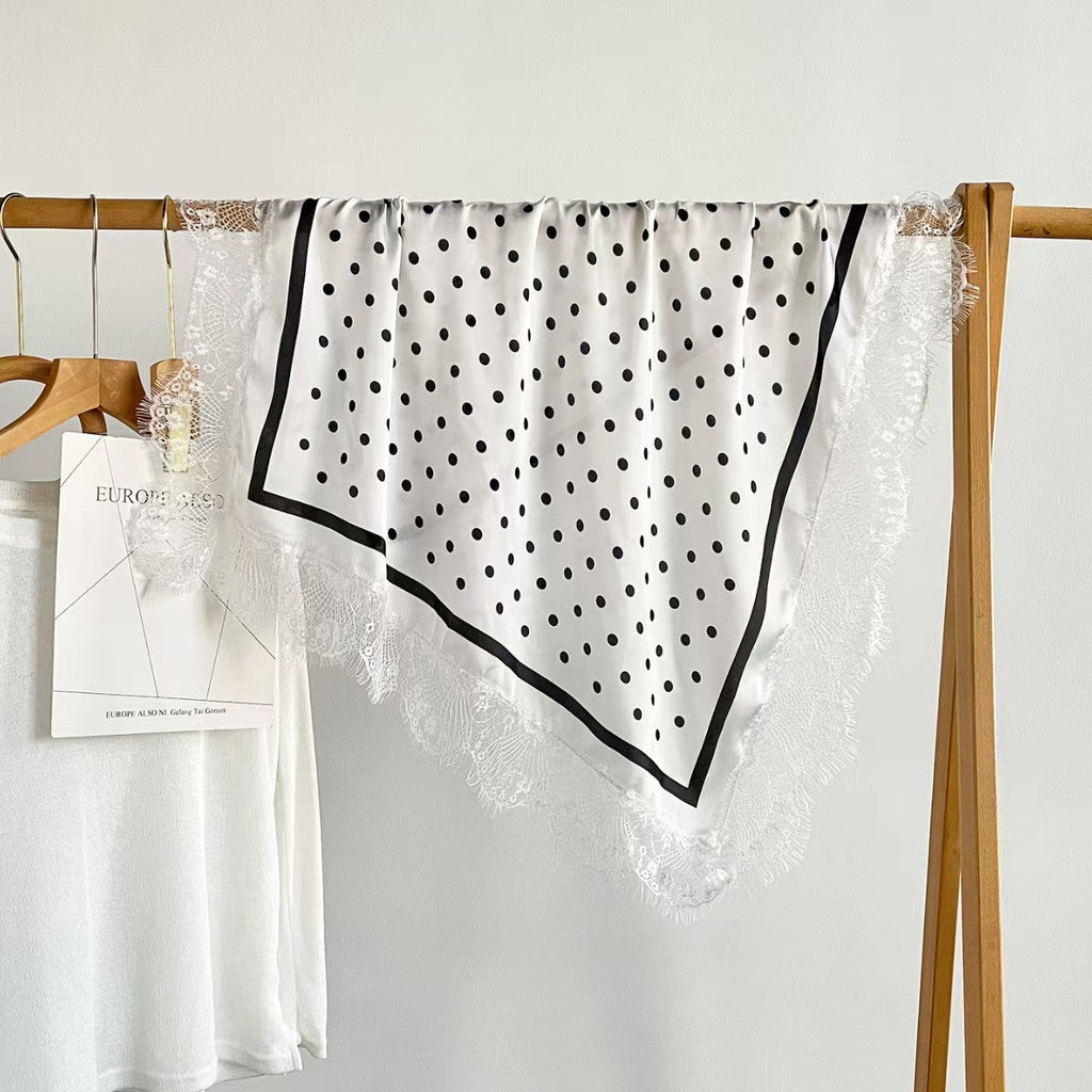 Patterned Silk-Feel Lace Trim Square Scarf | 40SC774