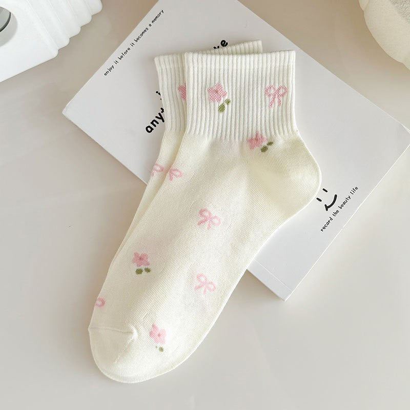 WOMAN BOW FLOWER BOW MIX SOCKS | 40S02060