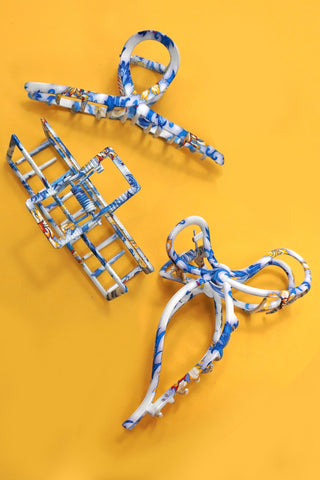 VINTAGE TOILE PATTERN PORCELAIN HAIR CLAW CLIPS | 40H914