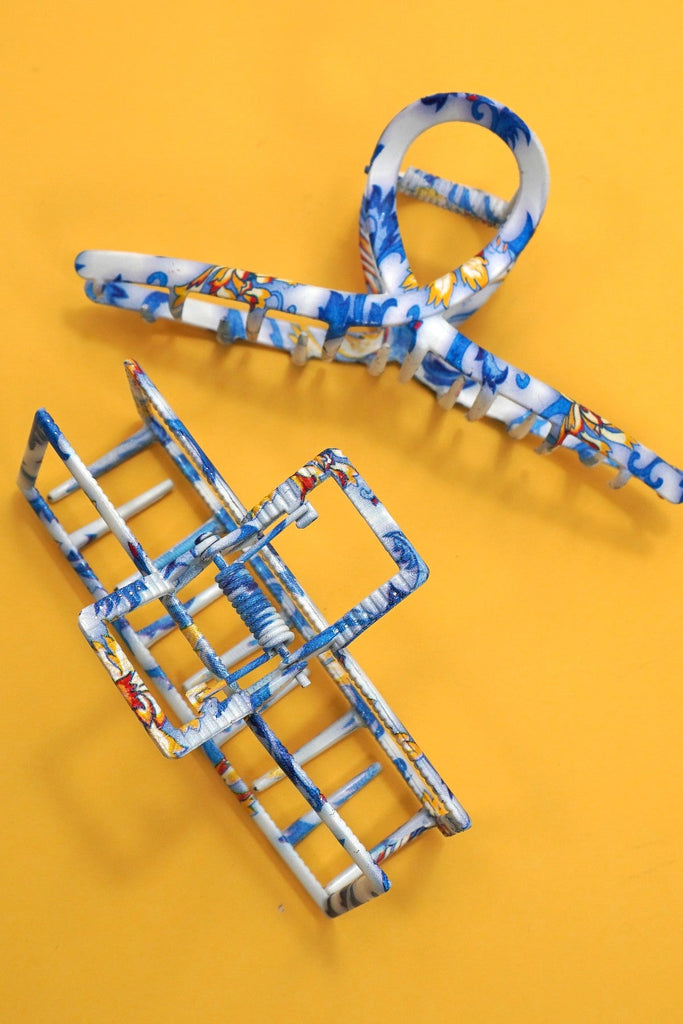 VINTAGE TOILE PATTERN PORCELAIN HAIR CLAW CLIPS | 40H914