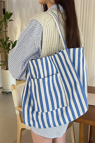 ORGANIC STRIPED TRENDING DOUBLE POCKET TOTE BAG | 40P561