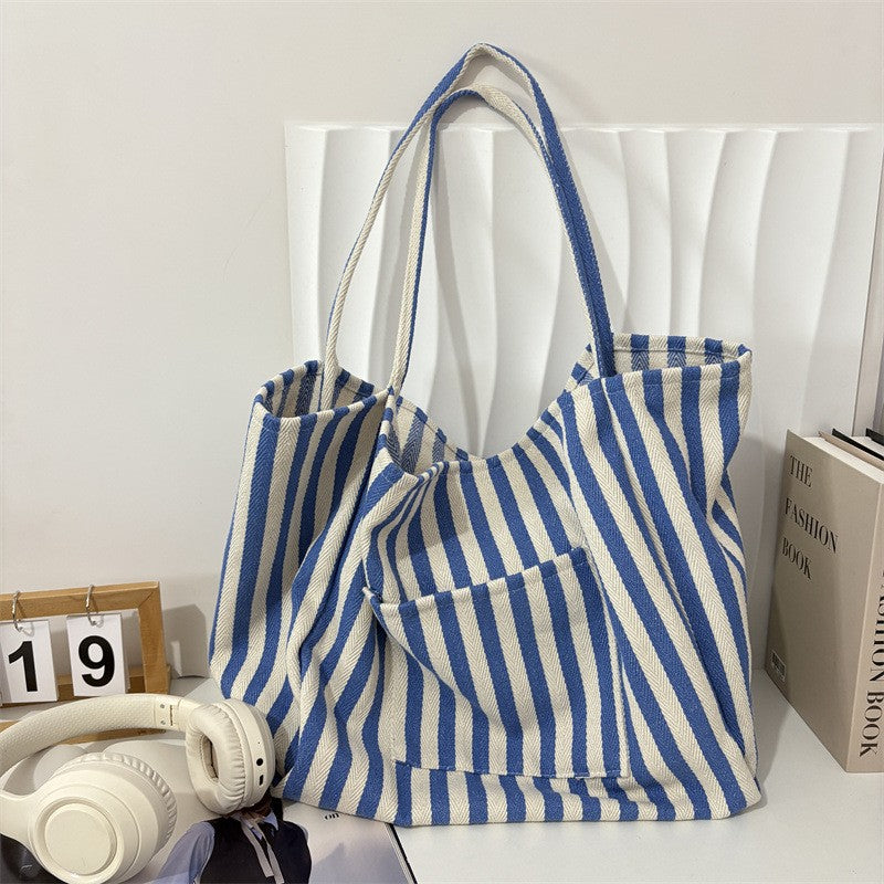 ORGANIC STRIPED TRENDING DOUBLE POCKET TOTE BAG | 40P561