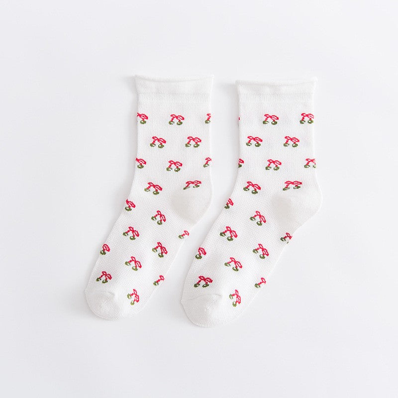 HEART FLOWER CHERRY CASUAL SOCKS | 40S02061