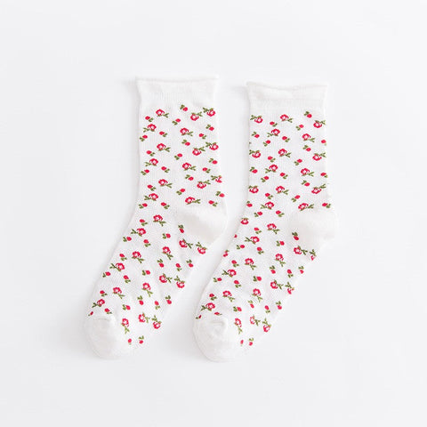 HEART FLOWER CHERRY CASUAL SOCKS | 40S02061