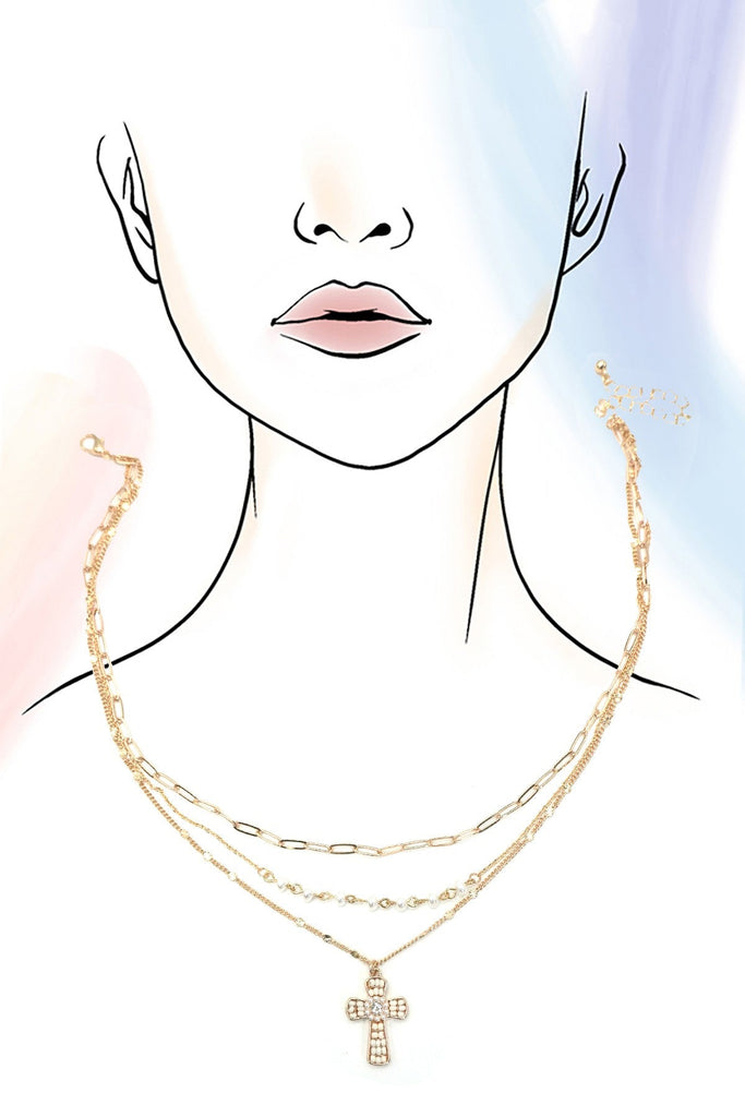 SEED BEAD CROSS MULTI LAYER NECKLACE | 80N91661