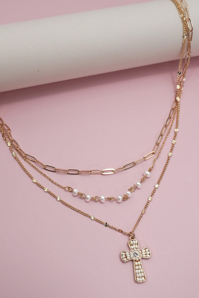 SEED BEAD CROSS MULTI LAYER NECKLACE | 80N91661