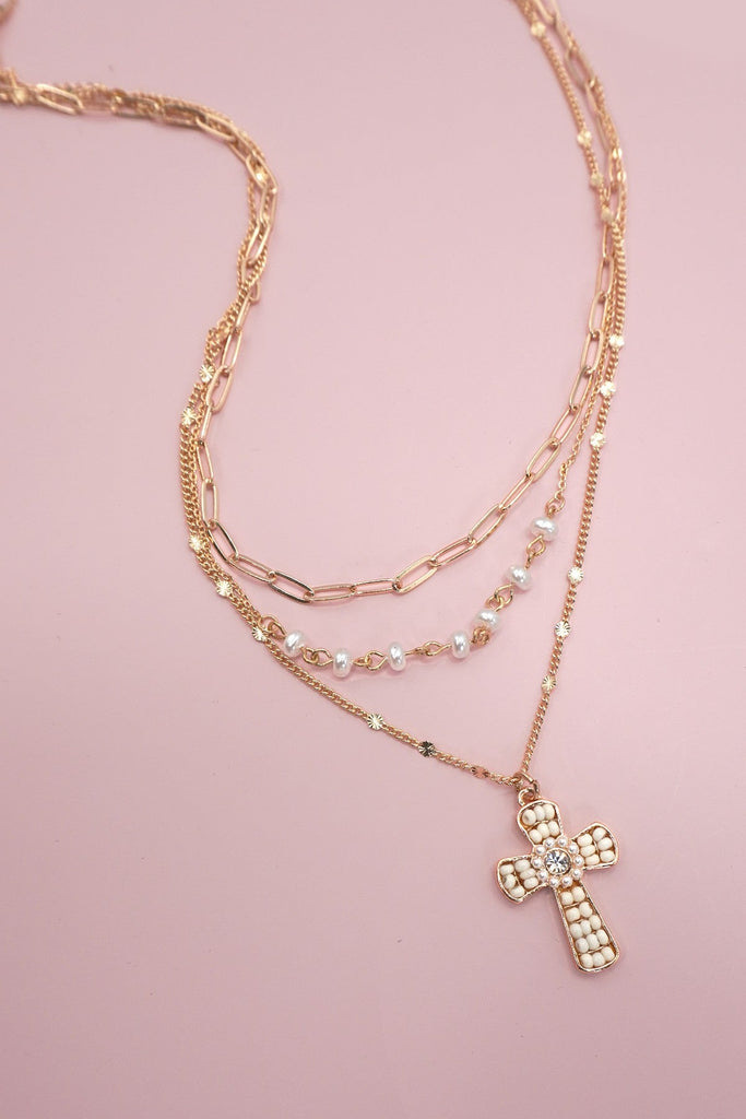 SEED BEAD CROSS MULTI LAYER NECKLACE | 80N91661