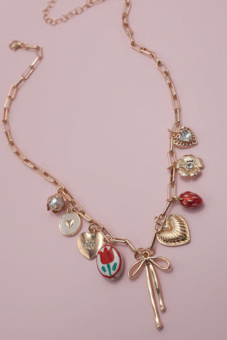 CHARM NECKLACE-BOW TOILE FLORAL HEART RHINESTONE | 80N91645