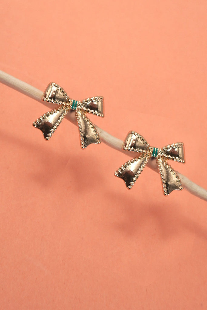 CLASSIC BALL EDGE GOLD BOW EARRINGS | 31E50512