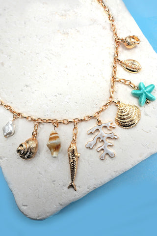 CHARM NECKLACE-FISH PUKA SEASHELL STAR FISH | 80N91680