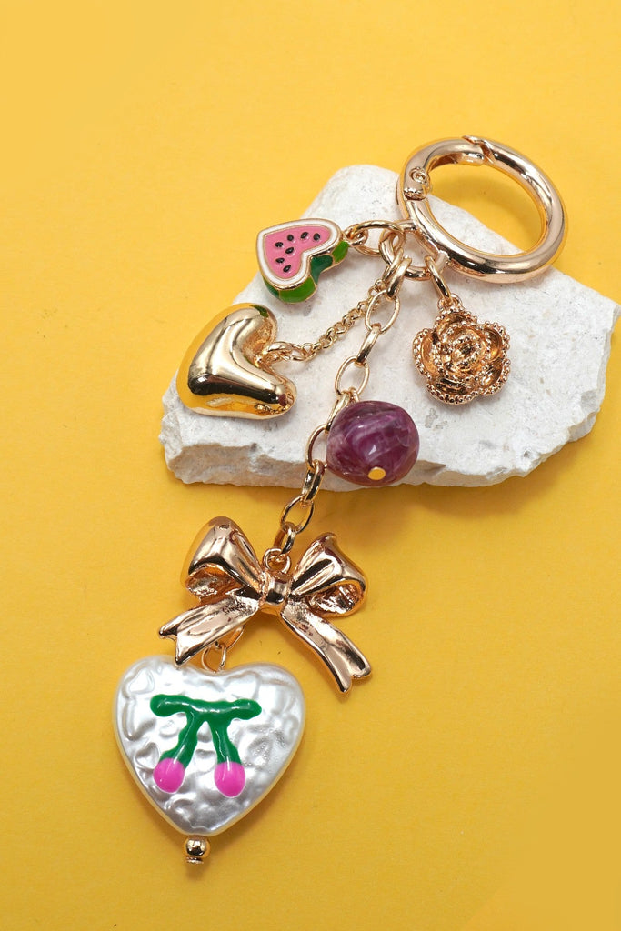 BAG CHARM-HEART BOW STONE ACRYLIC HEART | 80K030