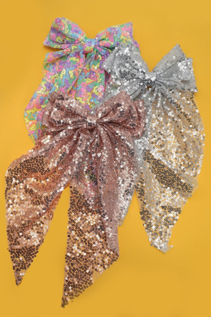 SEQUIN GLITTER ORGANZA BOW RIBBON HAIR CLIPS | 40H921