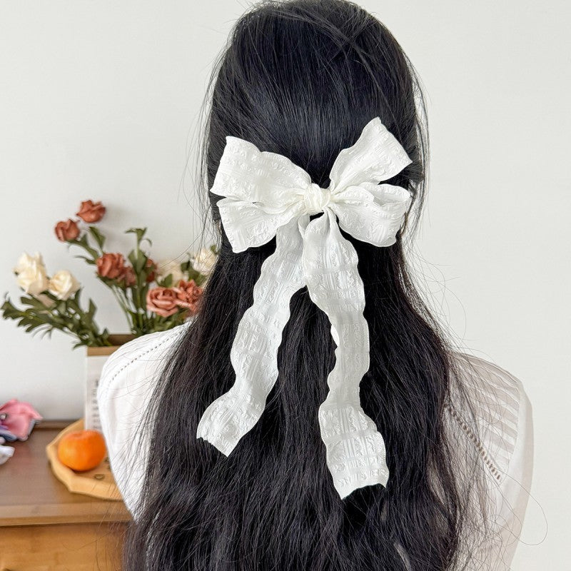 PRETTY TEXTURED CHECKER BOW RIBBON HAIR CLIPS | 40H925