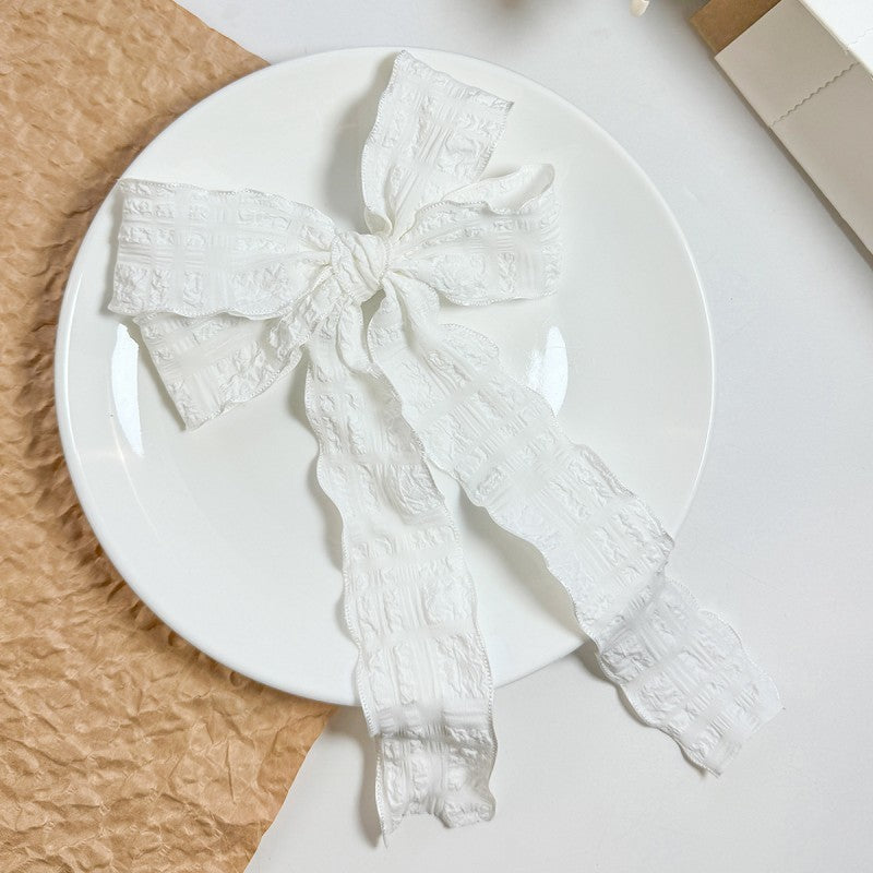 PRETTY TEXTURED CHECKER BOW RIBBON HAIR CLIPS | 40H925