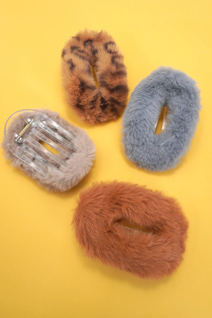 FURRY OVAL LAY DOWN FLAT HAIR CLAW CLIPS | 40H929
