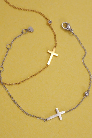 18K STAINLESS STEEL TARNISH FREE CROSS BRACELET | 40B5149