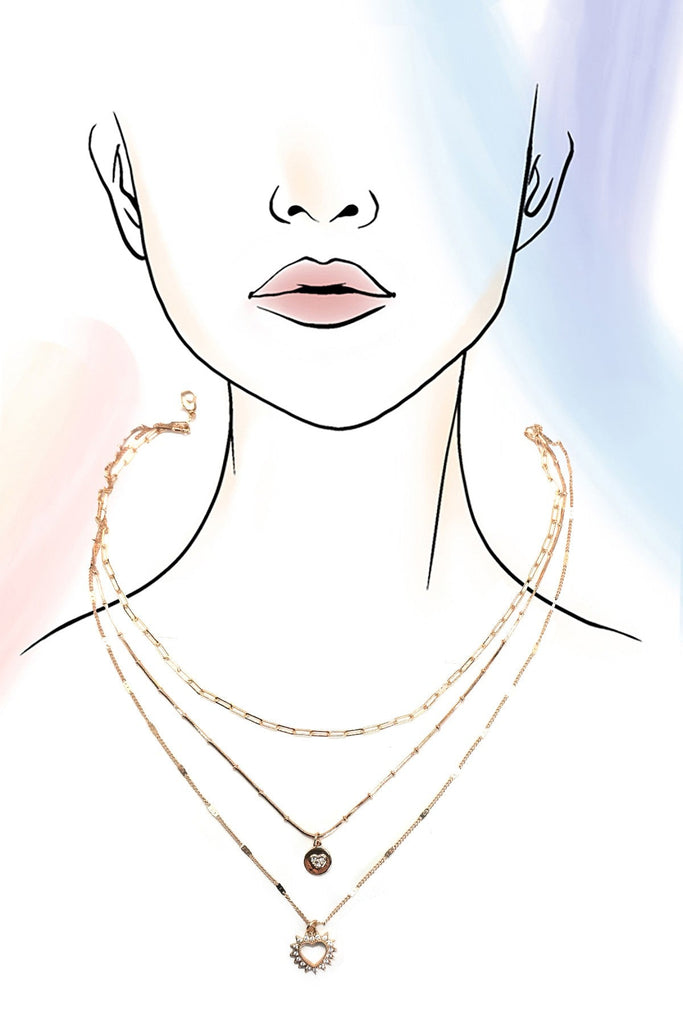 MULTI LAYER SET RHINESTONE HEART PENDANT NECKLACE | 25N933