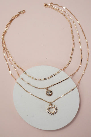 MULTI LAYER SET RHINESTONE HEART PENDANT NECKLACE | 25N933