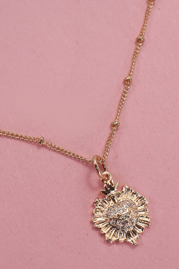 PUFFY RHINSTONE HEART PENDANT NECKLACE | 25N941