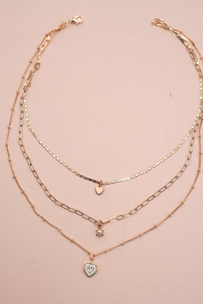 MULTI LAYER SET RHINESTONE HEART PENDANT NECKLACE | 25N948