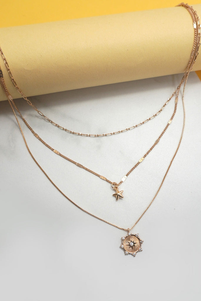 MULTI LAYER SET STARBURST PENDANT NECKLACE | 25N982