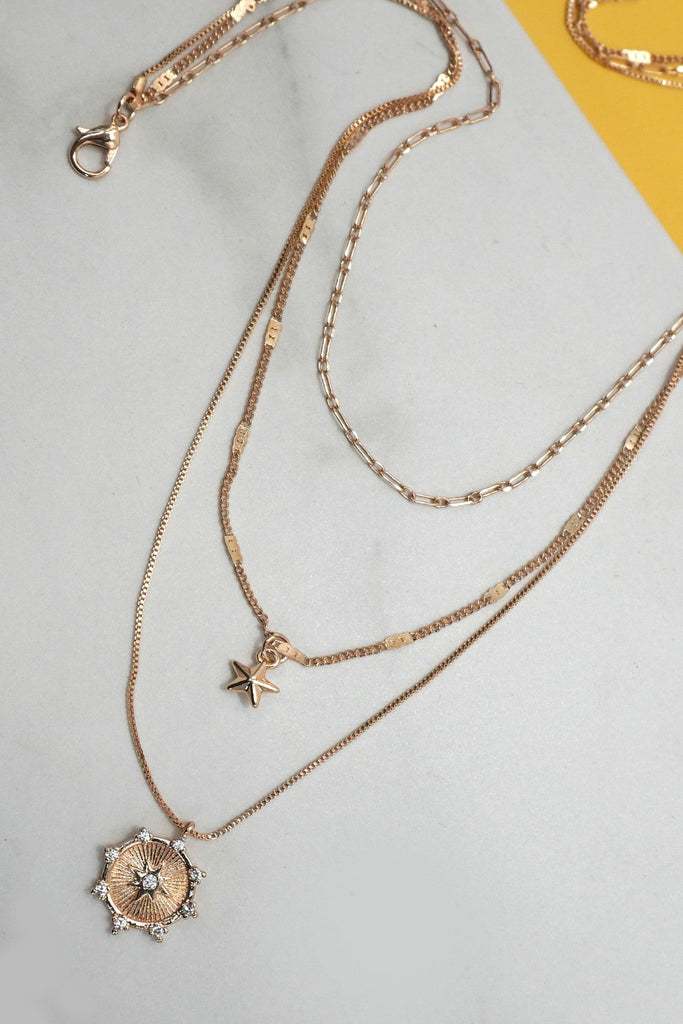 MULTI LAYER SET STARBURST PENDANT NECKLACE | 25N982