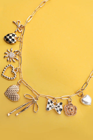 CHARM NECKLACE-BOW CHECKER HEART FLORAL |  80N91685