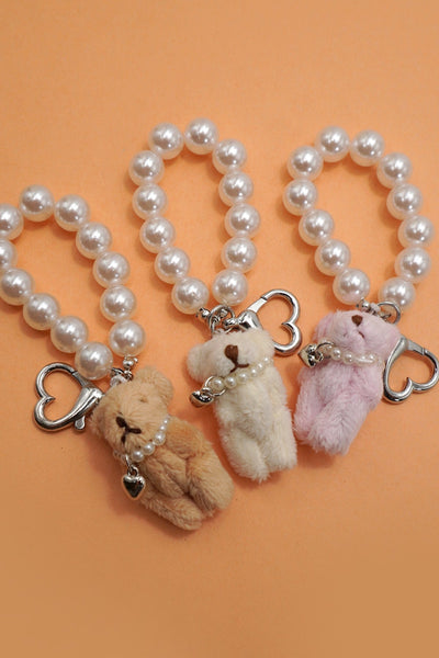 PEARL HEART BEAR PEARL BAG CHARM KEYCHAINS | 40KC154