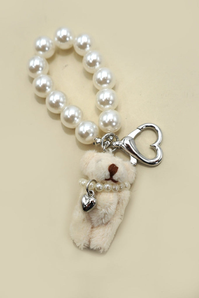 PEARL HEART BEAR PEARL BAG CHARM KEYCHAINS | 40KC154